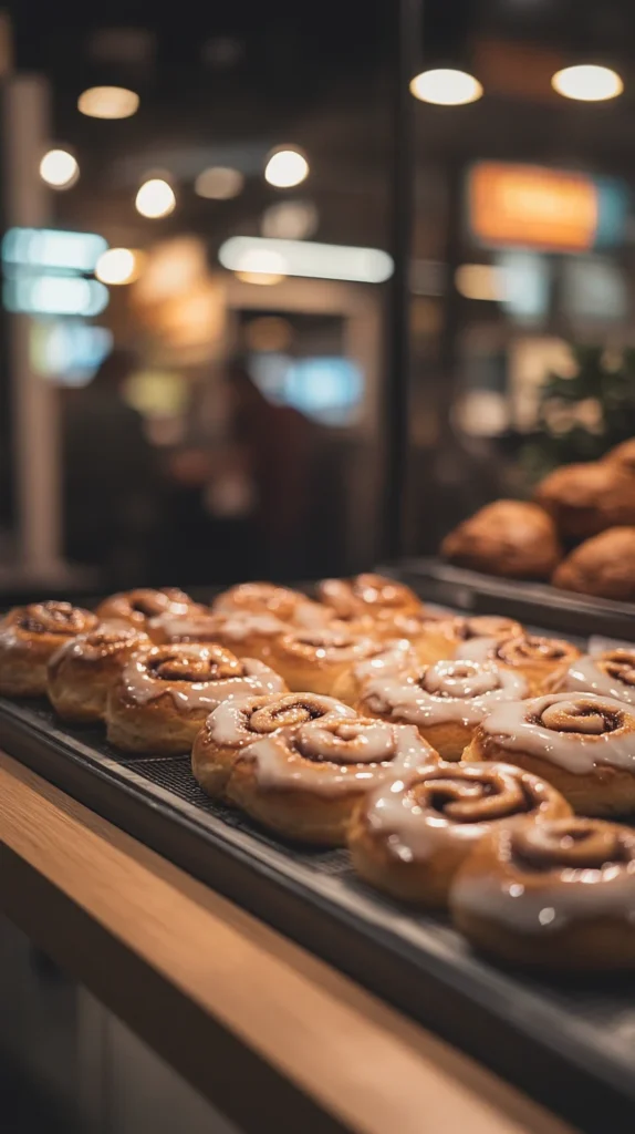 Overhead shot of Better Call Saul cinnamon rolls next to a coffee mug, ready for a binge-watch session.