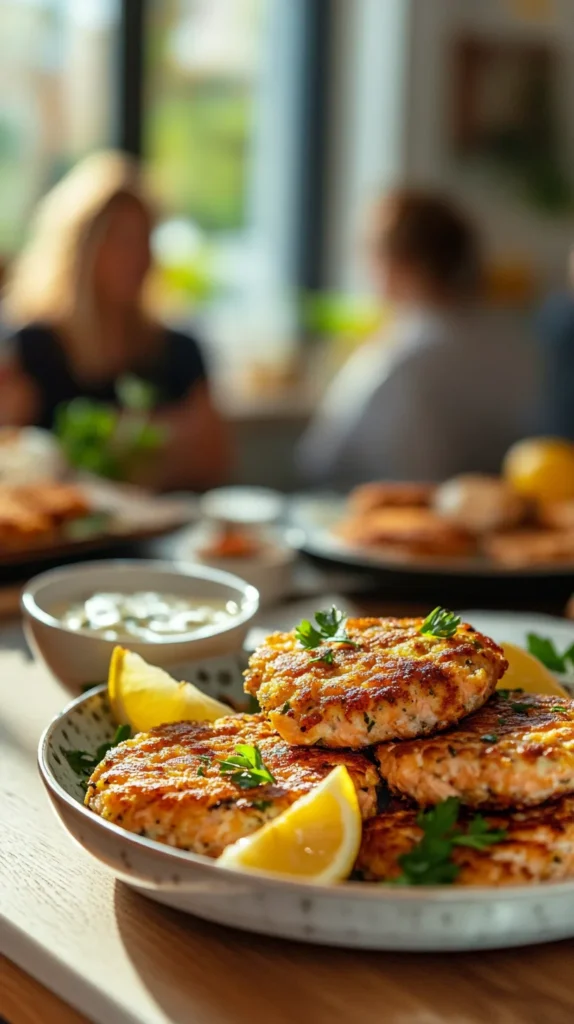 Salmon cakes wrapped in pita bread with lettuce and sauce, shown as a creative serving variation of the salmon cakes recipe