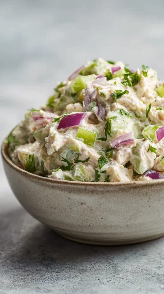 Flat lay of canned chicken salad recipe ingredients arranged neatly before preparation.