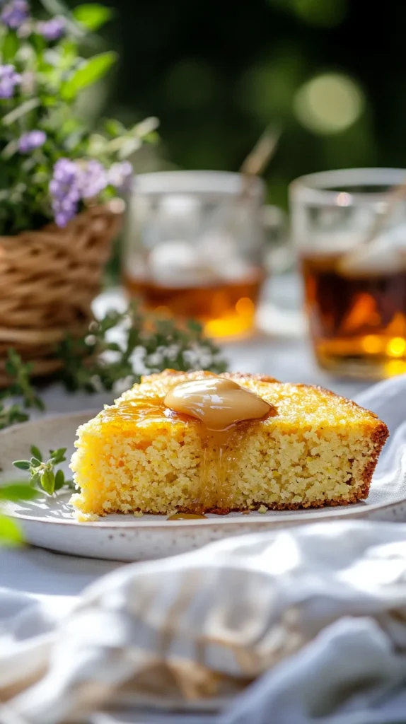Jiffy cornbread recipe served with eggs, avocado, and bacon for a full savory brunch plate, bright natural lighting.